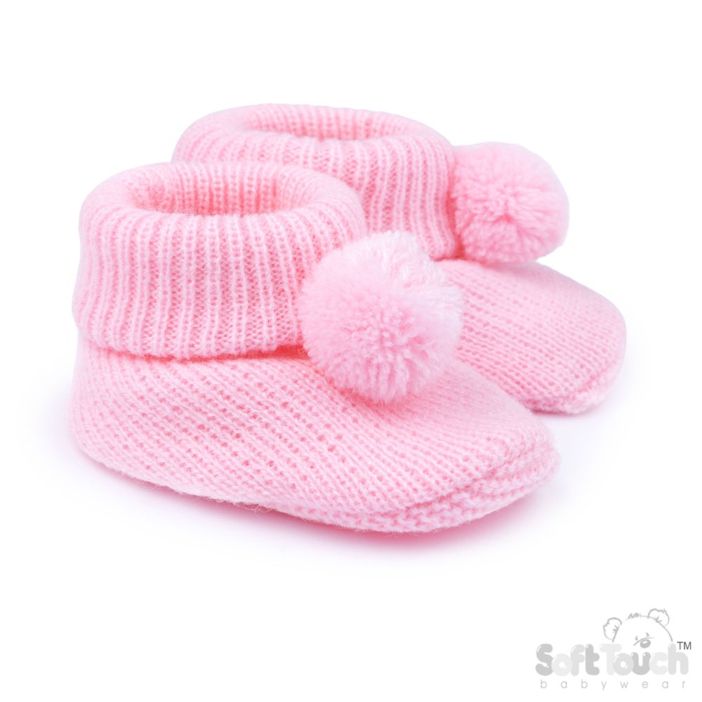 B455-P: Pink Acrylic Bootees with Pom Pom B455-P: Pink Acrylic Bootees with Pom Pom